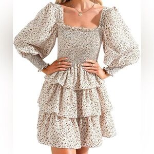 Black and White Ruffled Tiered Sundress with Bishop Sleeves